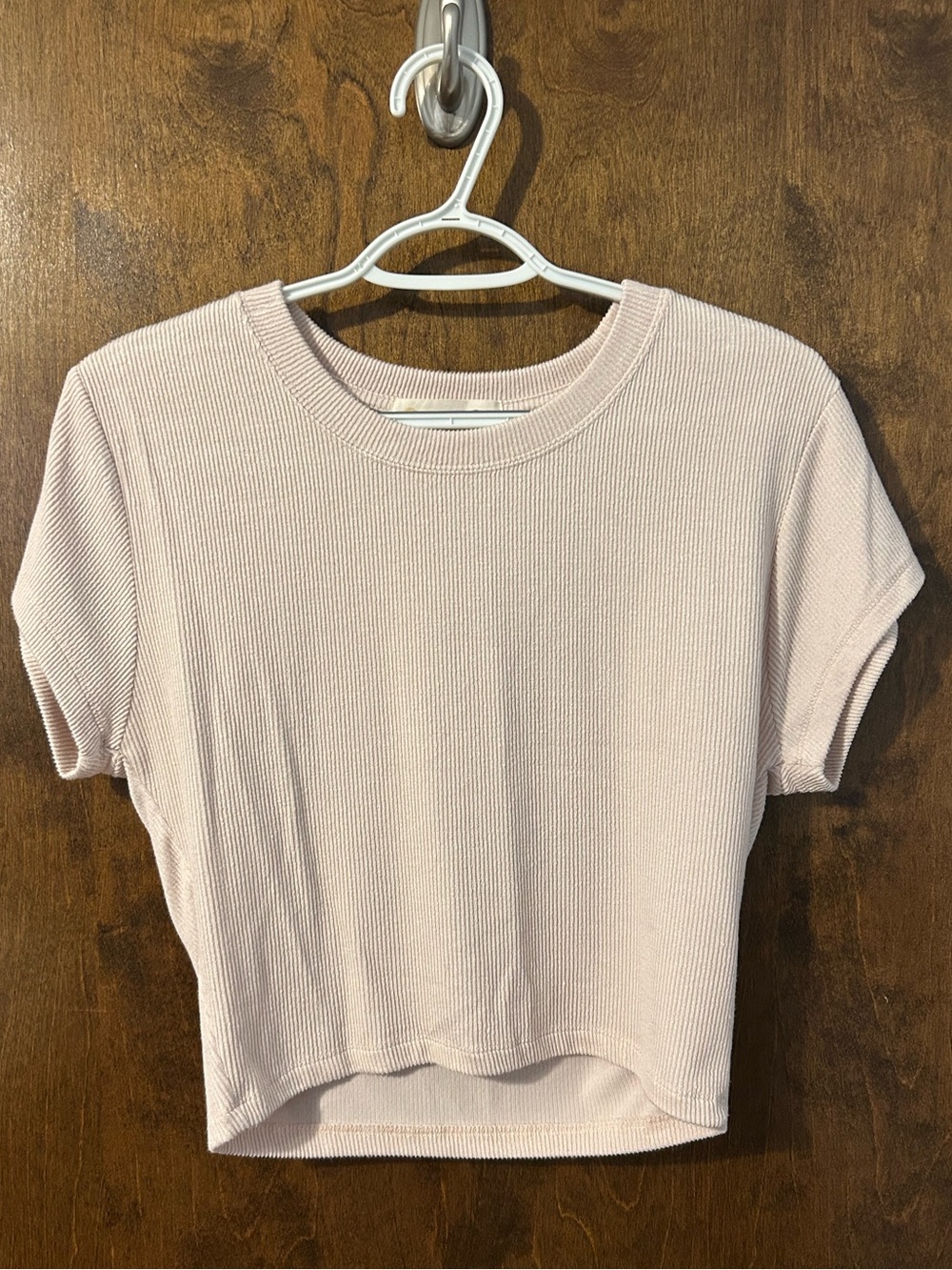 Ocean Drive Ribbed Short Sleeve Crop Top - Light Blush
